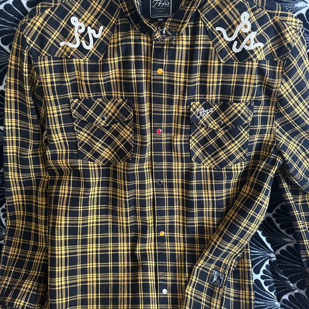 PRPS Black and Yellow Plaid Men's Shirt